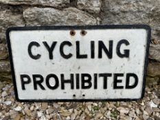 A Cycling Prohibited cast alloy road sign by Gowshall, 21 x 12".