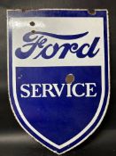 A Ford Service shield-shaped double sided enamel advertising sign, 23 1/2 x 33".
