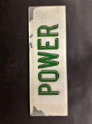 A Power branded glass insert from a fuel pump, 20 x 7".