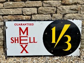 A Shellmex Guaranteed rectangular enamel sign, unusually still with folding metal stand behind, 36 x
