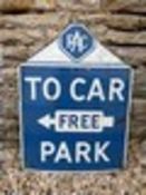 An RAC To Car Park enamel road sign with directional arrow by Burnham, London, 21 x 27 3/4".