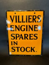 A rare 'Villiers Engine Spares in Stock' enamel advertising sign of good colour, 14 x 18".