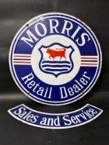 A Morris Retail Dealer double sided circular enamel advertising sign with additional Sales and