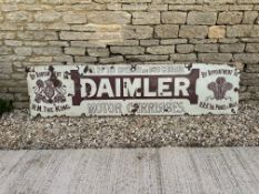 A rare Daimler Motor Carriages enamel advertising sign with Royal warrants to either end, by