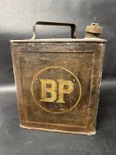 A BP two gallon petrol can in original paint with plain cap, Grant London 6 28 to base.