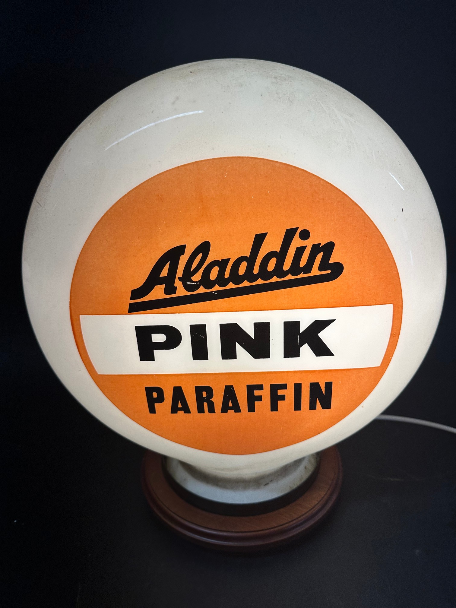 An 'Aladdin Pink Paraffin' pill-shaped fuel pump globe, faintly stamped Hailware to outside, - Image 3 of 8