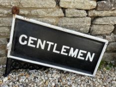 A heavy double sided cast iron railway station sign for 'Gentlemen', 24 x 30".