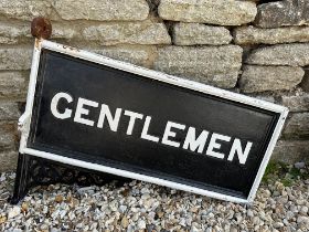 A heavy double sided cast iron railway station sign for 'Gentlemen', 24 x 30".