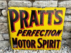 A Pratt's Perfection Motor Spirit double sided enamel sign with hanging flange, by Jordan of