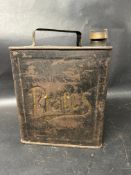 A Pratts embossed two gallon petrol can with Pratts cap in original paint, Valor 4 27 to base.