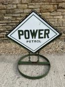 A Power Petrol double sided advertising sign mounted in forecourt stand (reproduction)