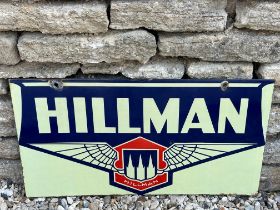 A Hillman double sided enamel advertising sign by Franco signs, with hanging holes, excellent gloss,