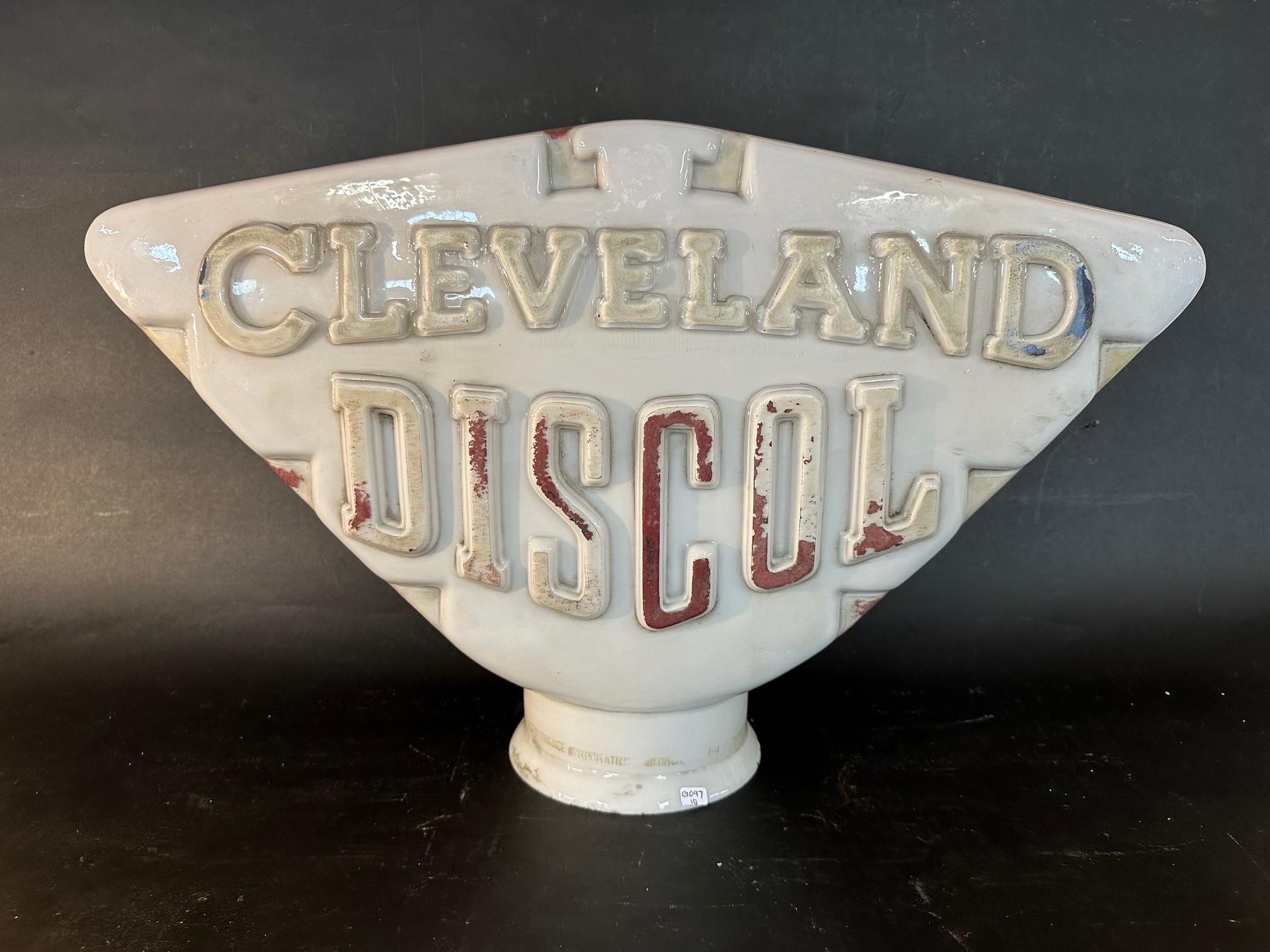 A Cleveland Discol petrol pump globe with raised lettering in original condition, some nibbling to - Image 2 of 11
