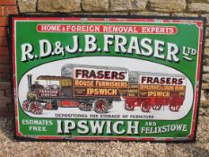 An R.D. & J.B. Fraser Ltd House Furnishers of Ipswich pictorial enamel advertising sign, mounted
