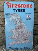 A Firestone Tyres 'Geographia' map of England and Wales enamel sign, in excellent condition with