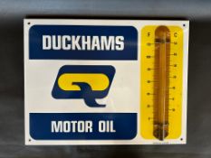 A Duckhams Q Motor Oil enamel advertising sign with integral thermometer by Burnham London, good