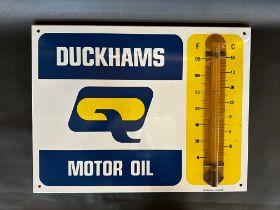 A Duckhams Q Motor Oil enamel advertising sign with integral thermometer by Burnham London, good