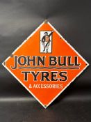 A John Bull Tyres & Accessories double sided lozenge-shaped enamel advertising sign, 28 x 28".