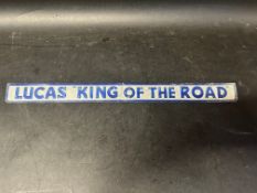 A pressed aluminium Lucas 'King Of The Road' shelf strip, 18 1/2" across.