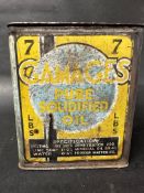 A rare Gamages Pure Solidified Oil pictorial 7lb square grease tin.