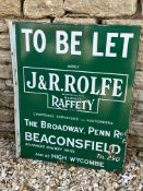 A double sided 'To Be Let' enamel sign with hanging flange for agents J & R Rolfe incorporated
