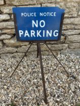 A Police Notice 'No Parking' folding metal road sign with later plastic sign insert.