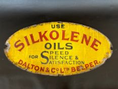 A rare 'Use Silkolene Oils' oval enamel sign in original condition, 30 x 15".