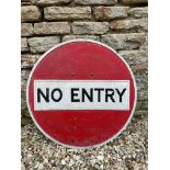 A 'No Entry' circular cast alloy road sign by Royal Label Factory, 24" diameter.