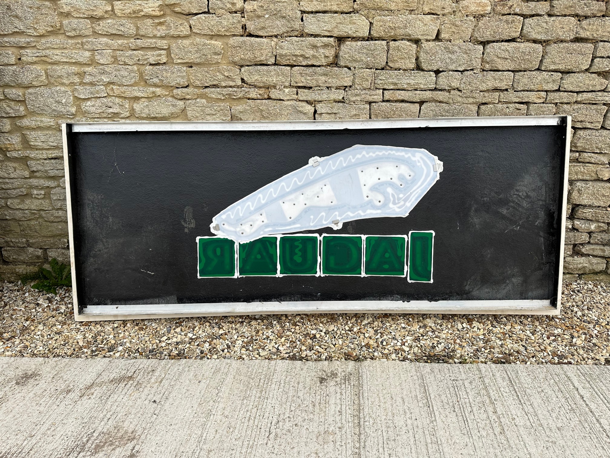 A large Jaguar dealership acrylic advertising sign panel with raised logo and lettering, damage to - Image 2 of 6