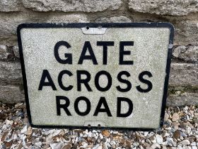 A Gate Across Road cast alloy road sign, 20 x 15".
