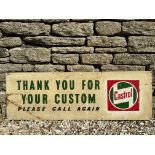 A Castrol 'Thank You For Your Custom' rectangular tin advertising sign, 48 x 16".