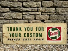 A Castrol 'Thank You For Your Custom' rectangular tin advertising sign, 48 x 16".