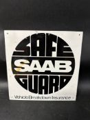A small Saab Sage Guard Vehicle Breakdown Insurance printed aluminium advertising sign. 12 x 12".