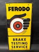 A Ferodo Brake Testing Service pictorial double sided enamel advertising sign depicting a hand