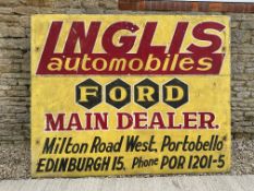 A large signwritten Inglis Automobiles Ford Main Dealer advertising sign from Milton Road West,