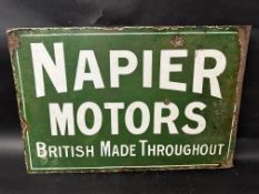 A Napier Motors 'British Made Throughout' double sided enamel advertising sign by Wildman &