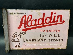 An 'Aladdin Paraffin for All Lamps and Stoves' double sided enamel sign with hanging bracket, 18 x