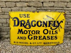 A large Dragonfly Motor Oils & Greases single sided enamel advertising sign of good colour, 60 x