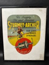A framed and glazed Sturmey-Archer showcard, 16 1/2 x 20 1/2".