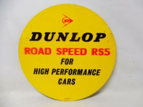 A Dunlop Tyres circular cardboard tyre insert sign: Dunlop Road Speed RS5 For High Performance Cars,
