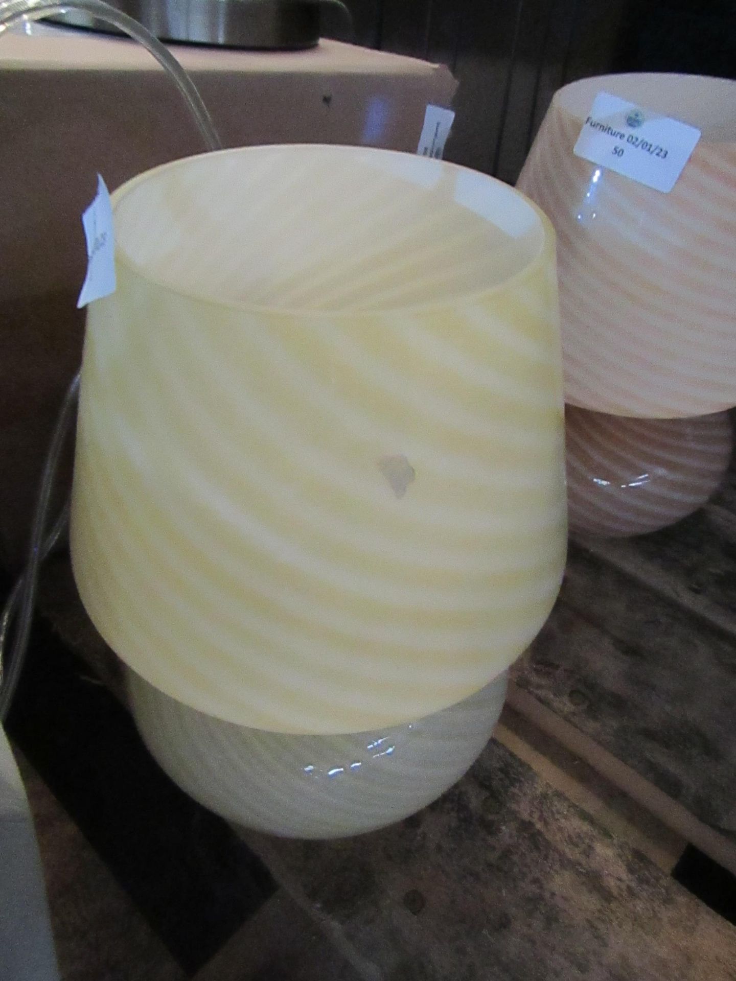 Small Glass Table Lamp, Lemon White - Good Condition However not Tested.