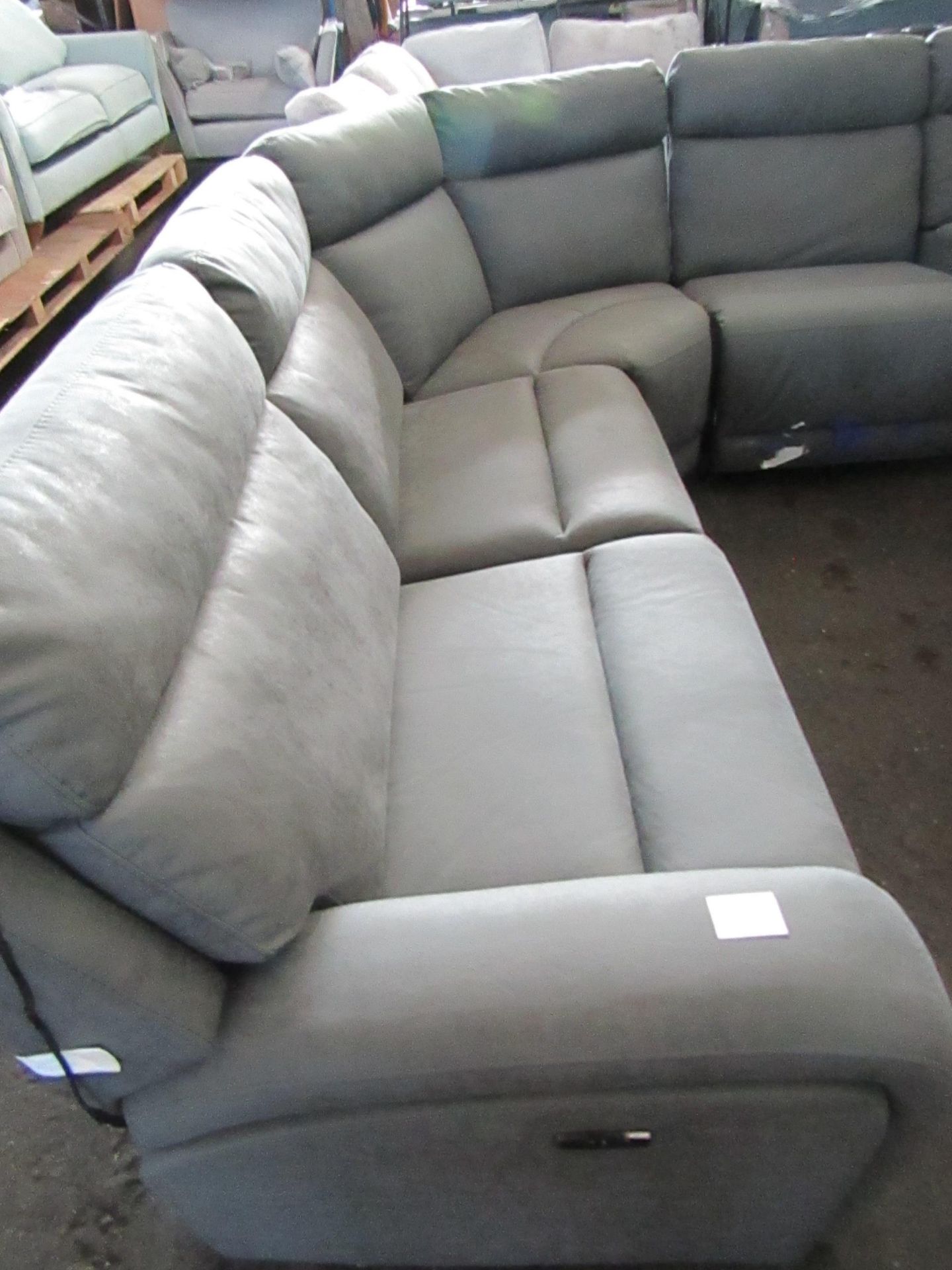 Costco Power reclining fabric cinema sofa with USB charging points, 3 pin plug charger, cup - Image 4 of 4