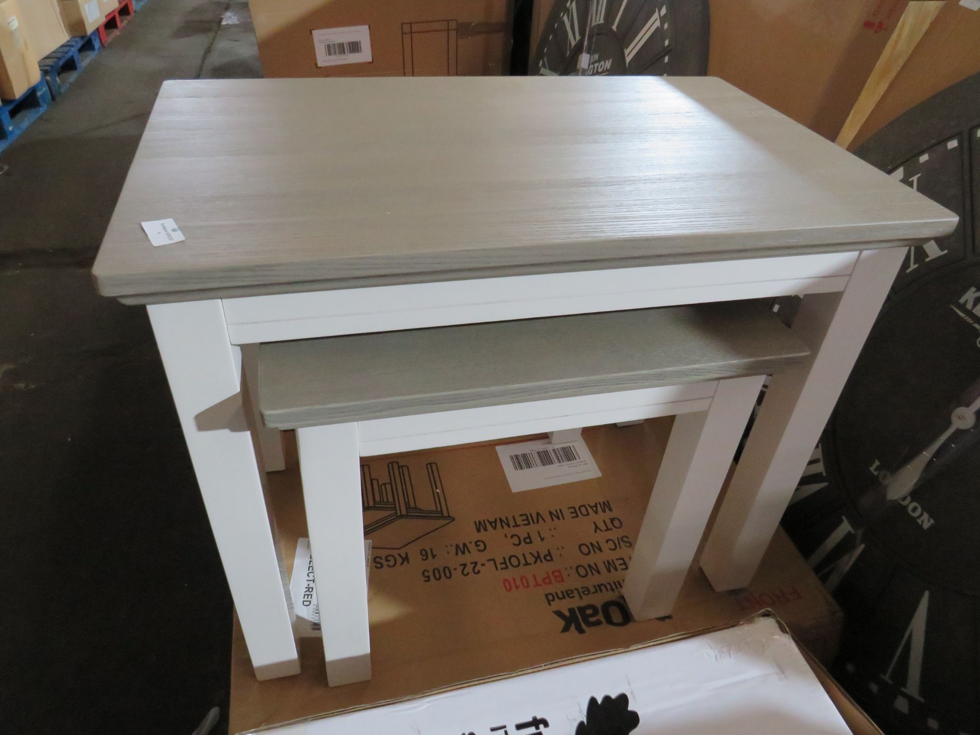 Oak Furnitureland Brompton Painted Acacia And Ash Top Nest Of Tables Solid Hardwood RRP Â£169.99
