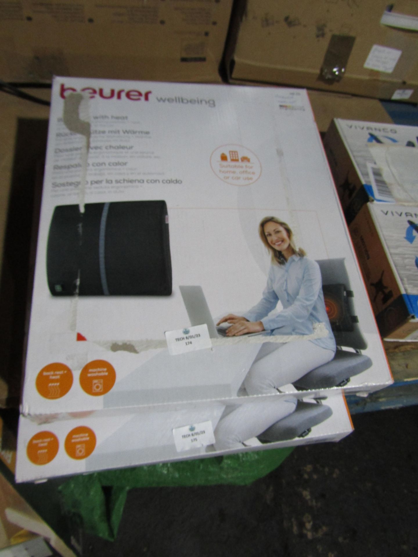 Beurer Wellbeing Back Rest with Heat packaged powers on heats up