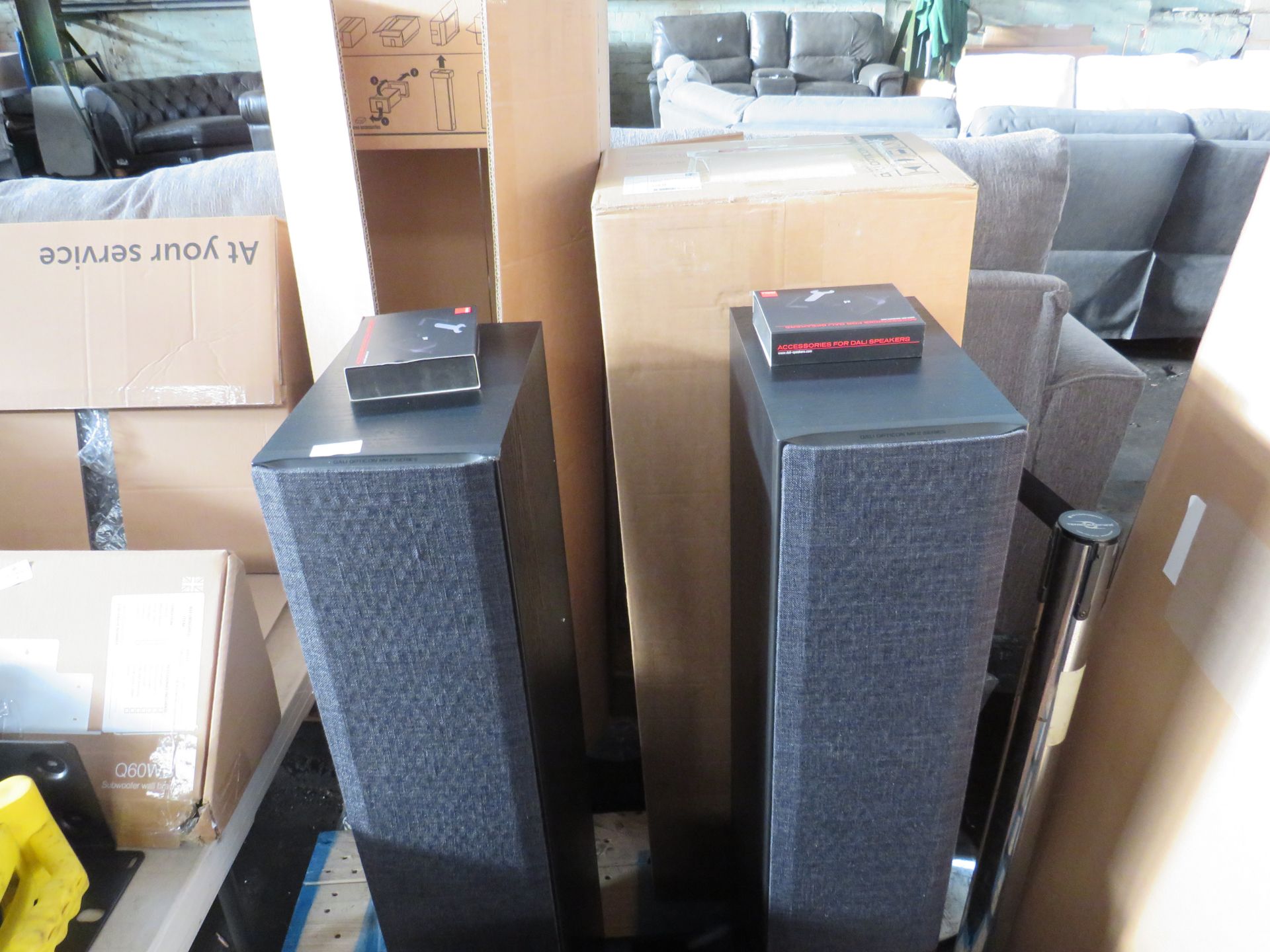 Dali Opticon 6 Mk2 Satin Black HiFi Floorstanding speakers, unchecked and boxed, sligfht damage on