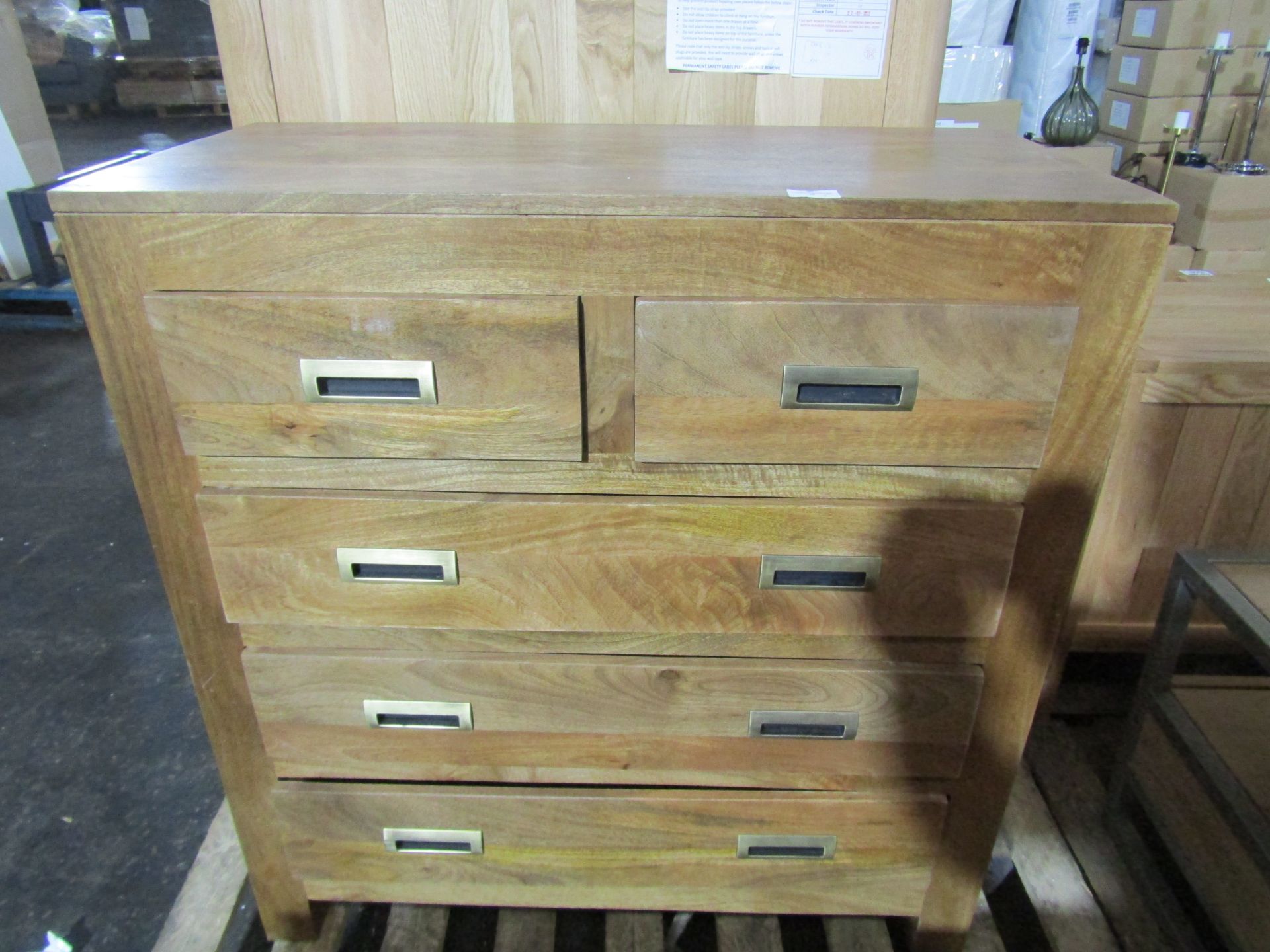 Oak Furnitureland Bali 5 Drawer Chest 2 3 Solid Mango RRP Â£379.99 Add a touch of global style to