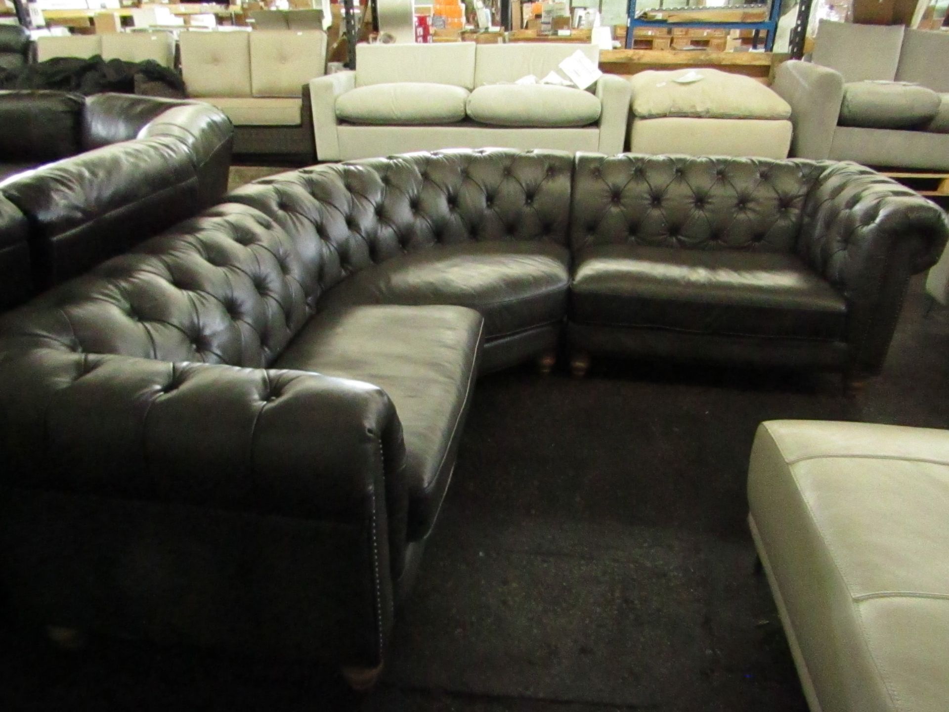 Allington Grey Leather Chesterfield Corner Sofa - Looks In Good Condition, May Contain Slight