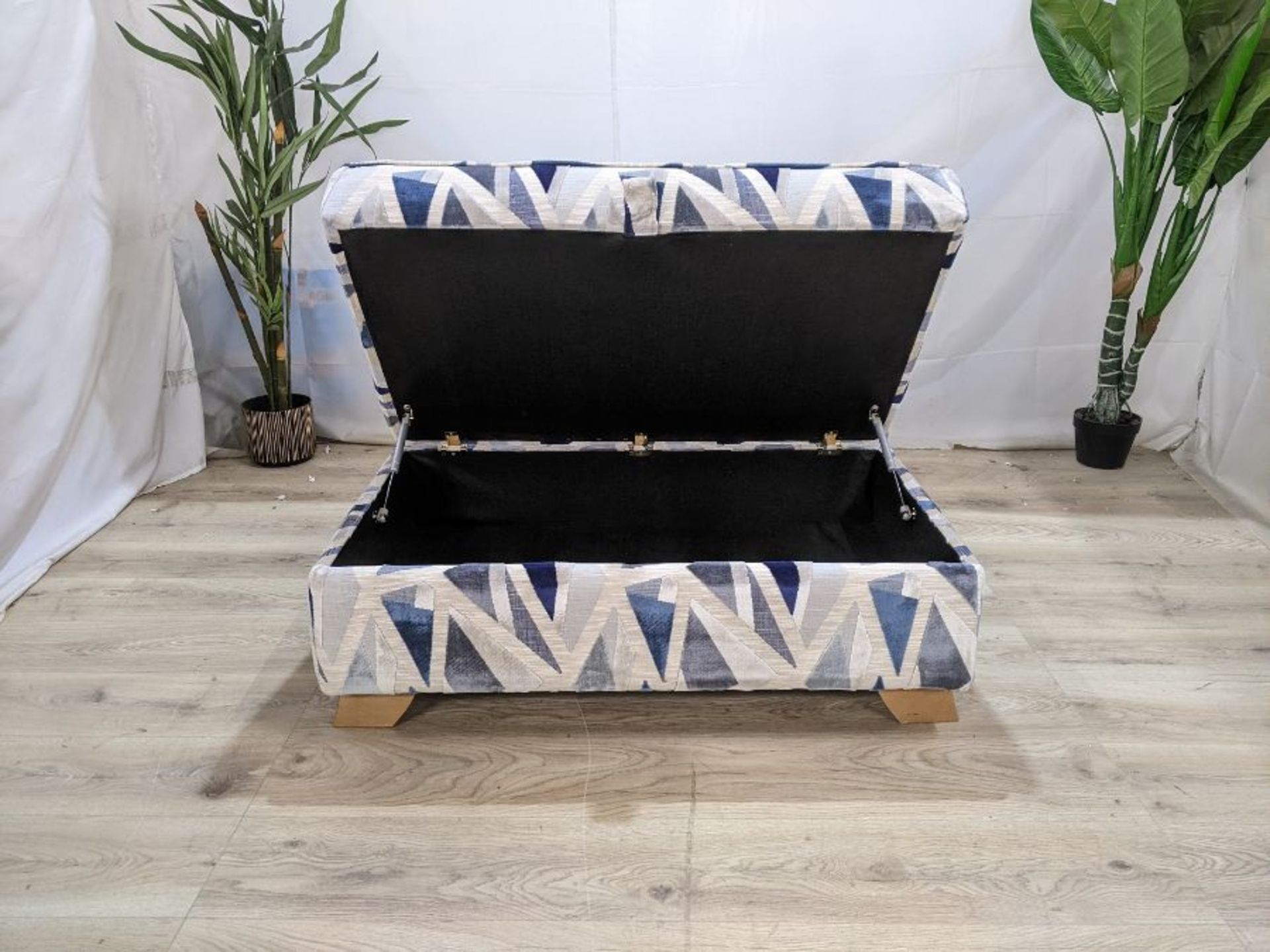 Oak Furnitureland Claremont Accent Storage Footstool In Patterned Navy Fabric RRP ?599.99 - Image 3 of 8