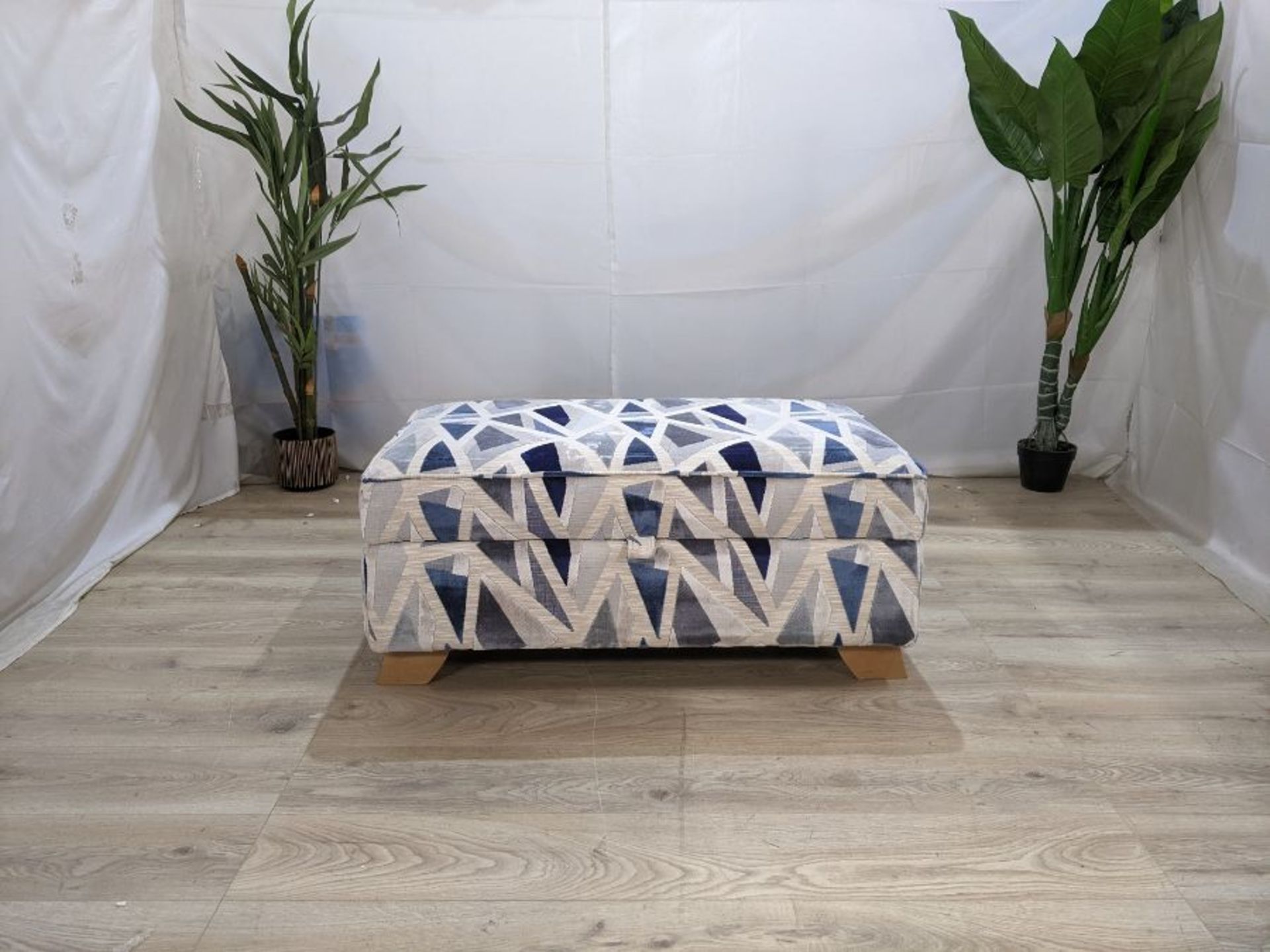 Oak Furnitureland Claremont Accent Storage Footstool In Patterned Navy Fabric RRP ?599.99 - Image 2 of 8