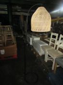 Made.Com Floor Light, Black With A Wicker Shade, Good Condition, Tested Working With Bulb, Unboxed.